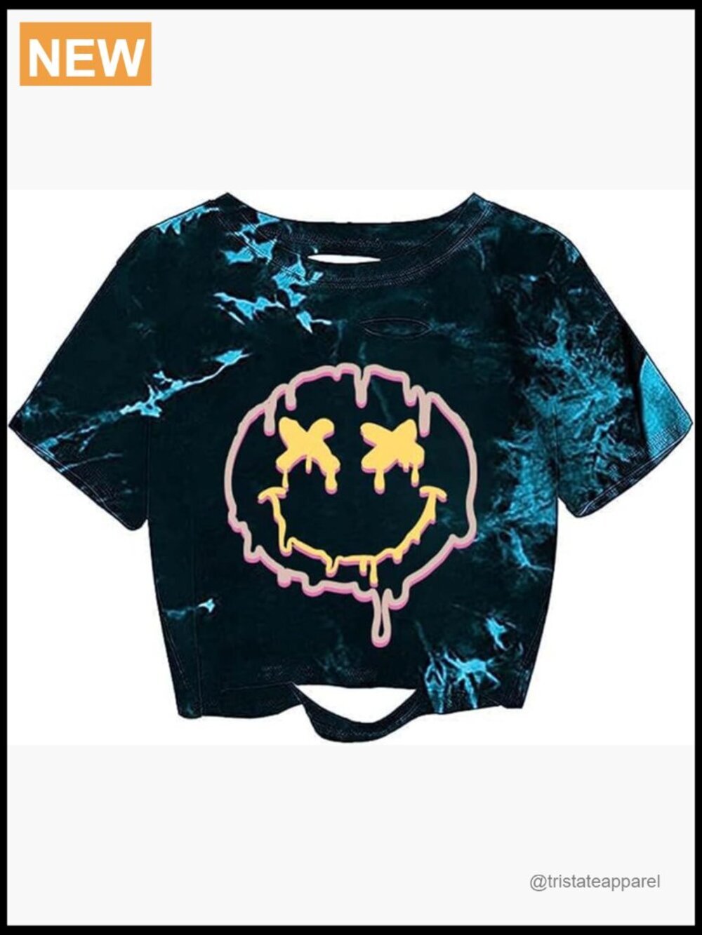 Distressed Crop T-Shirt Smile Print Cut Out Short Sleeve